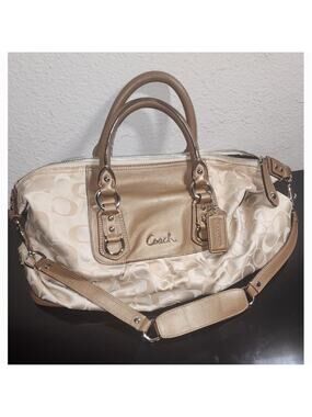 Coach Metallic Gold & Beige Ashley Signature Shoulder Bag